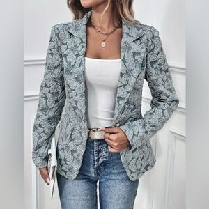 Green Floral Print Blazer